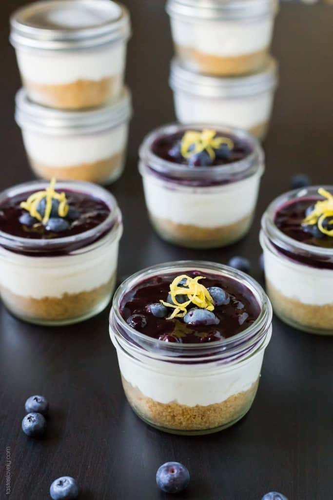 Mini No Bake Cheesecakes with Blueberry Sauce