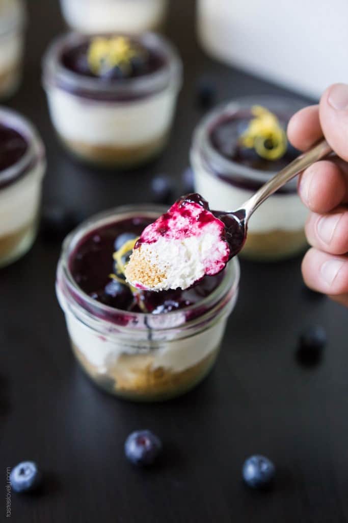 Mini No Bake Cheesecakes with Blueberry Sauce