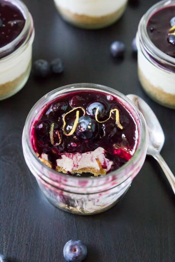 Mini No Bake Cheesecakes with Blueberry Sauce