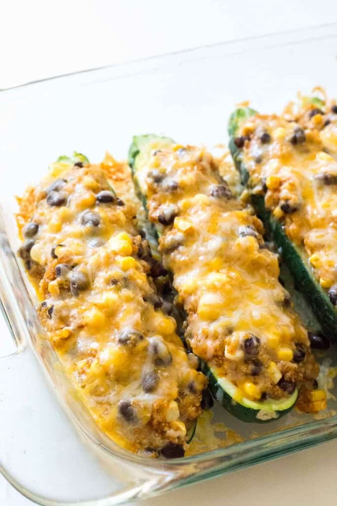 Quinoa & Black Bean Enchilada Stuffed Zucchinis (gluten free)