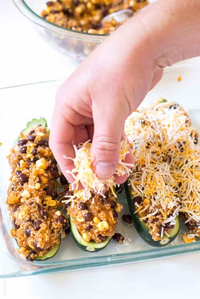 Quinoa & Black Bean Enchilada Stuffed Zucchinis (gluten free)