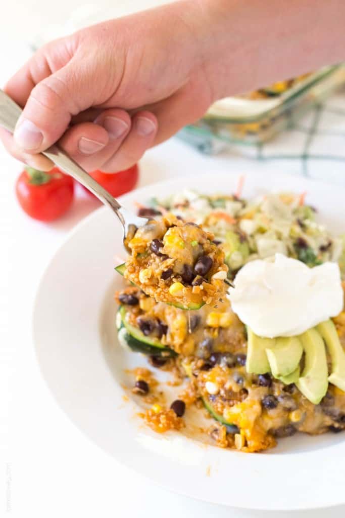 Quinoa & Black Bean Enchilada Stuffed Zucchinis (gluten free)