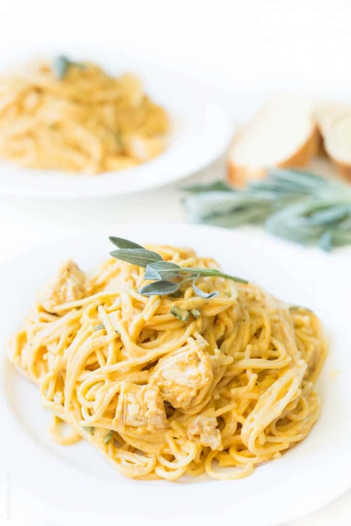 Creamy Pumpkin Alfredo Pasta with Sage - a delicious and FAST 10 minute fall dinner!