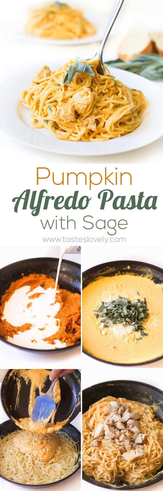 Creamy Pumpkin Alfredo Pasta with Sage - a delicious and FAST 10 minute fall dinner!