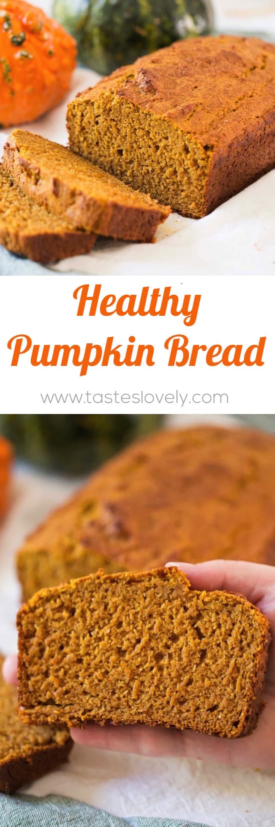 Healthy Pumpkin Bread - the BEST pumpkin bread I've ever had! Made with half the sugar and whole wheat flour