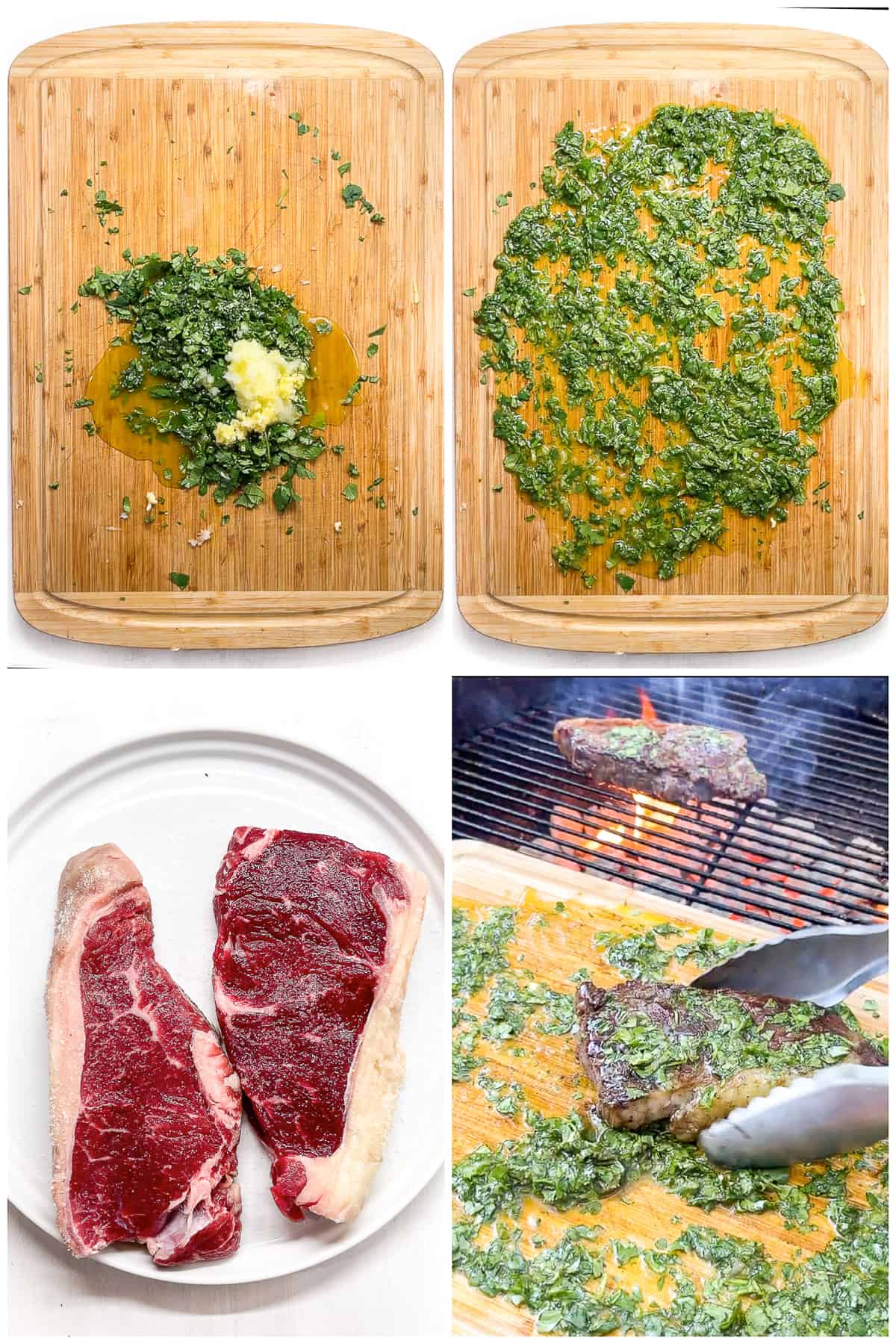 step by step striploin steak recipe photos in 4 quadrants