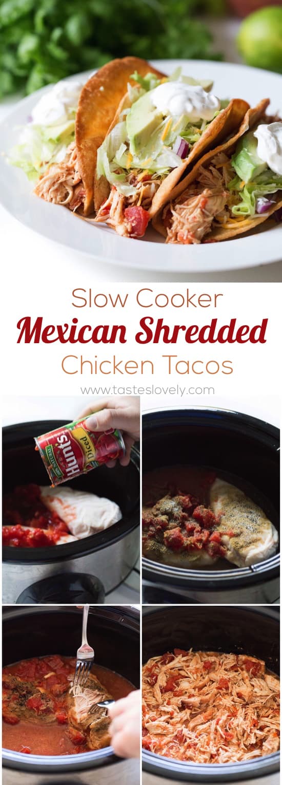 Slow Cooker Mexican Shredded Chicken Tacos - juiciest and most delicious chicken tacos ever! (gluten free)