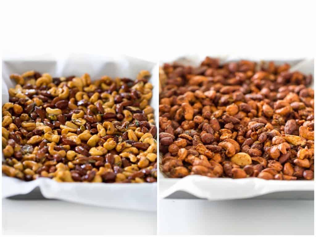 Sweet & Spicy Rosemary Roasted Mixed Nuts - perfect mixed nuts appetizer or hostess gift!