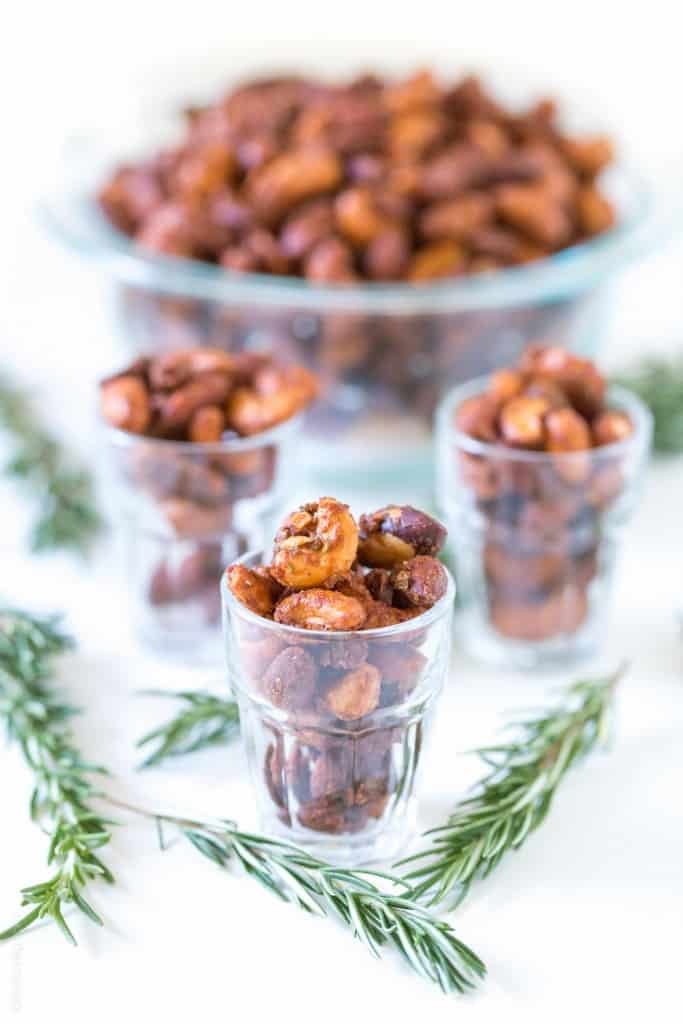 Sweet & Spicy Rosemary Roasted Mixed Nuts - perfect mixed nuts appetizer or hostess gift!