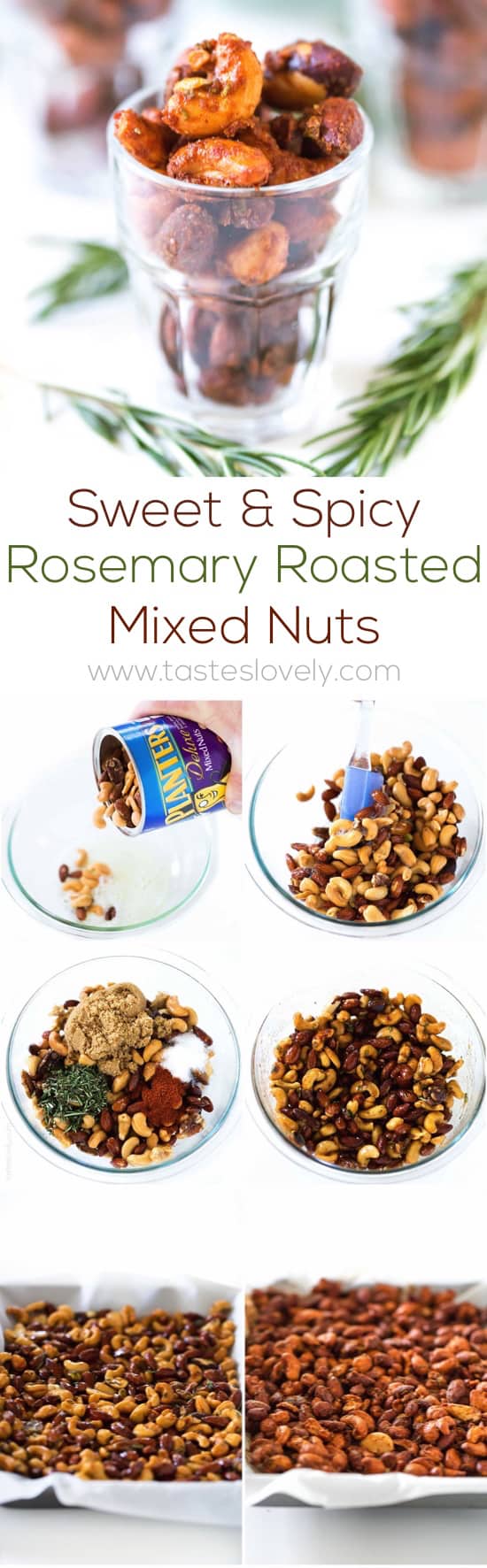 Sweet & Spicy Rosemary Roasted Mixed Nuts - perfect mixed nuts appetizer or hostess gift!