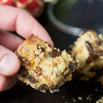 Gooey Chocolate Chip Toffee Bars - Perfect holiday treat! | tasteslovely.com
