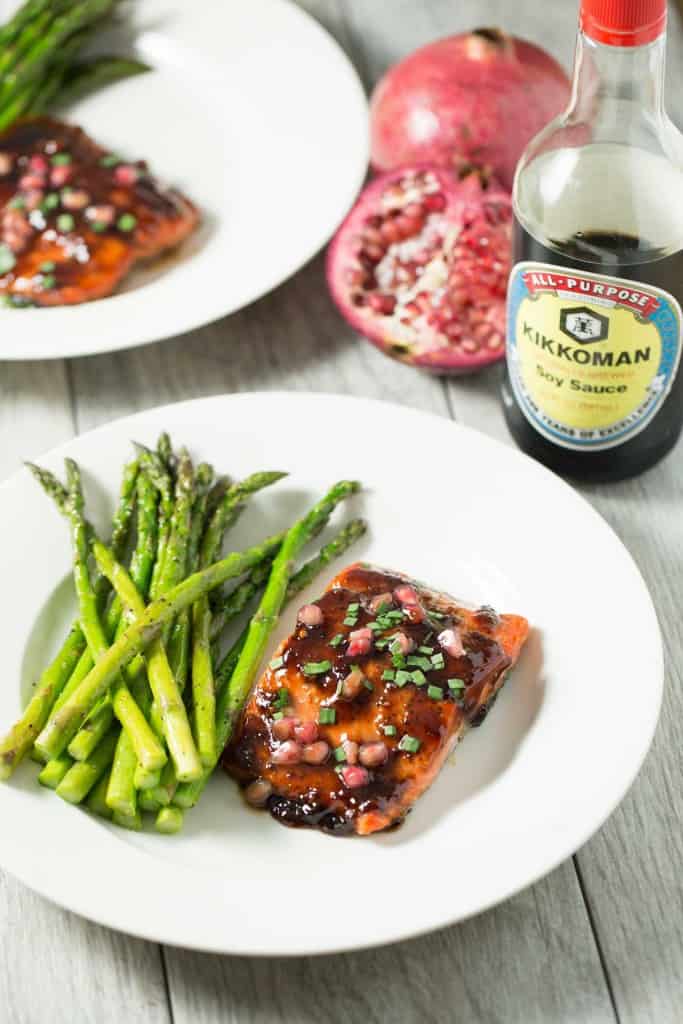 Pomegranate Soy Glazed Salmon - Delicious and easy 30 minute fish dinner that is gluten free, paleo, and dairy free!