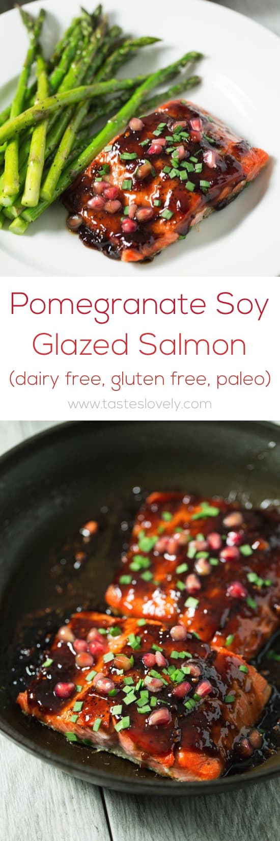 Pomegranate Soy Glazed Salmon - Delicious and easy 30 minute fish dinner that is gluten free, paleo, and dairy free!