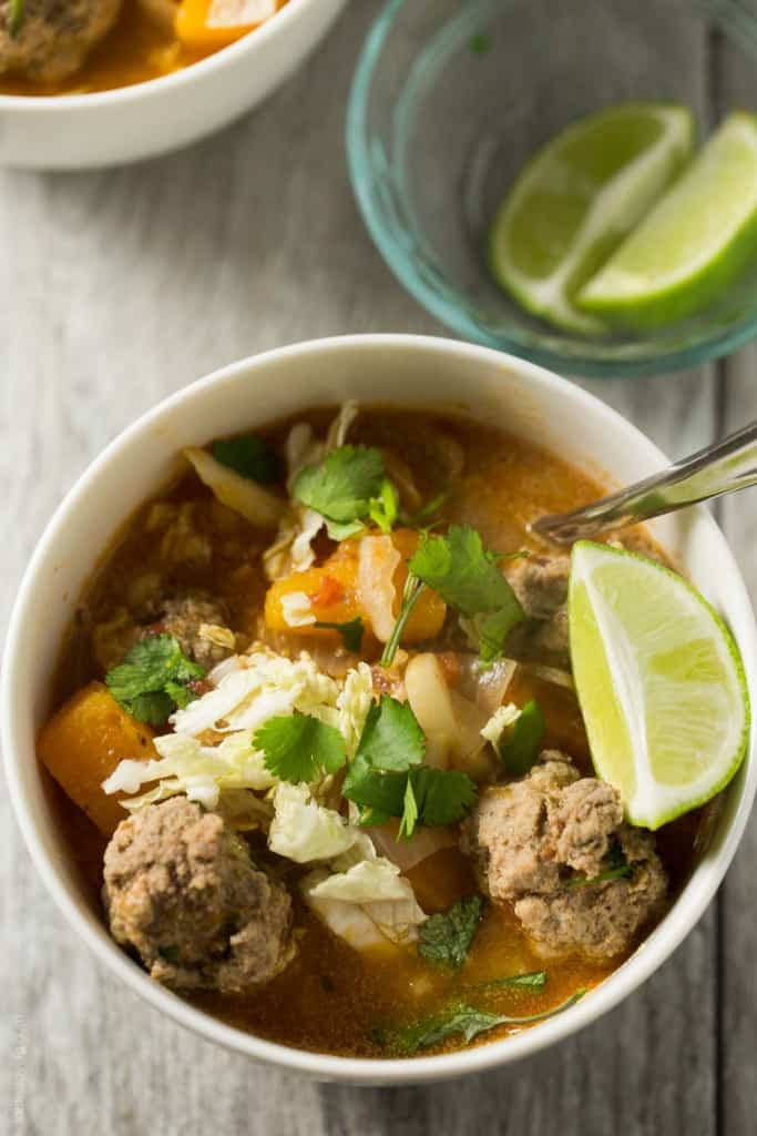 Winter Albondigas with Shredded Cabbage - a paloe, gluten free, dairy free and Whole30 soup dinner!