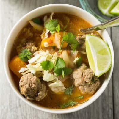 Winter Albondigas with Shredded Cabbage - a paloe, gluten free, diary free and Whole30 soup dinner! | tasteslovely.com