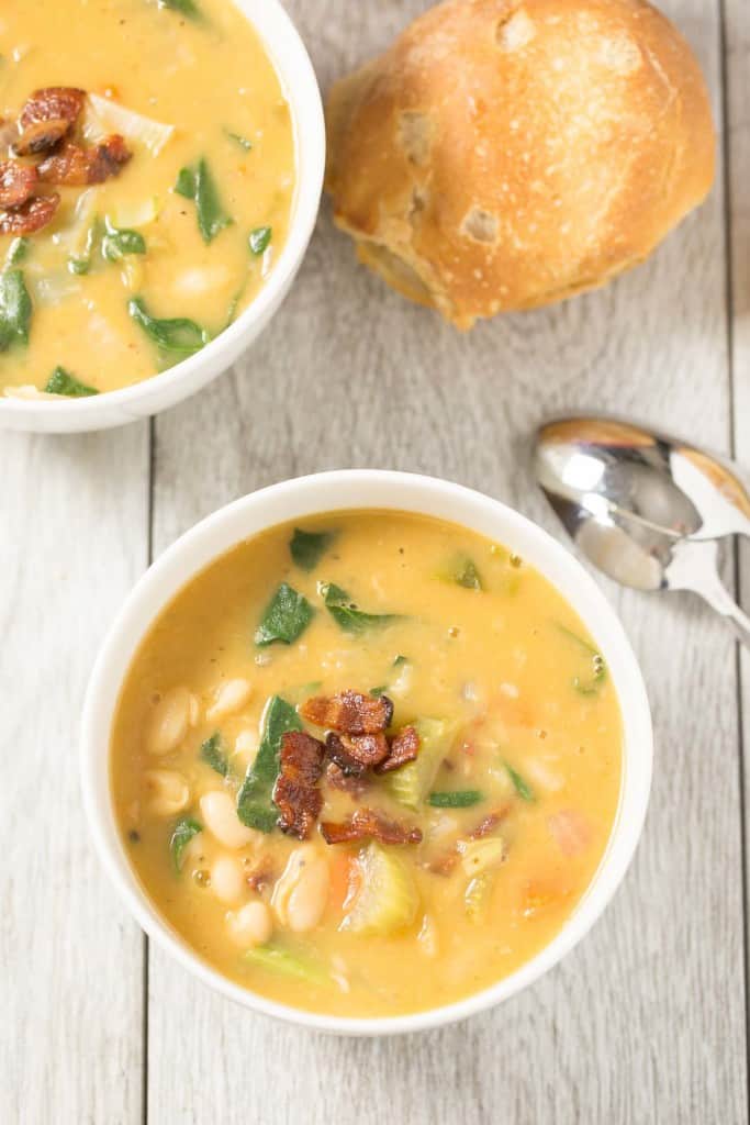 Bacon and White Bean Stew with Swiss Chard - BEST soup ever!