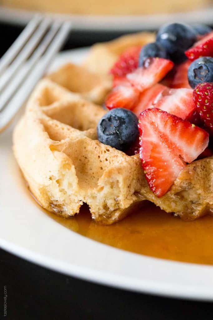 Healthier Dairy Free Belgian Waffles - made with almond milk and coconut oil