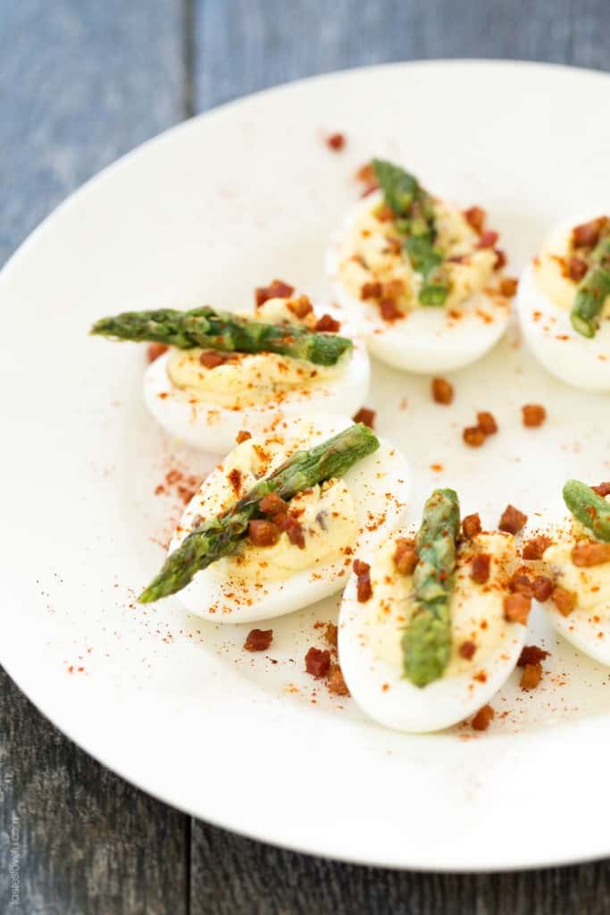 Pancetta and Asparagus Deviled Eggs (Paleo, Gluten Free, Low Carb, Whole30 Appetizer)