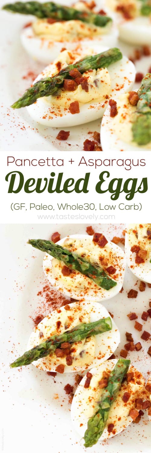 Pancetta and Asparagus Deviled Eggs (Paleo, Gluten Free, Low Carb, Whole30 Appetizer)