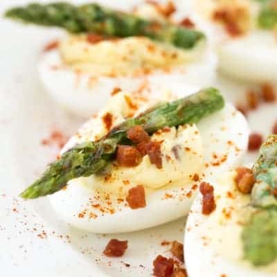 Pancetta and Asparagus Deviled Eggs | tasteslovely.com