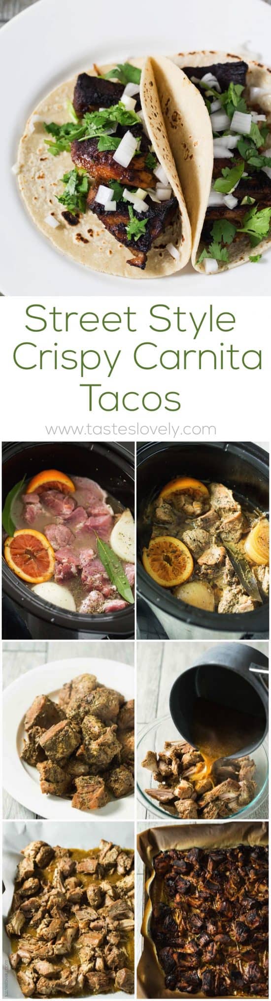 Street Style Crispy Carnitas Tacos - started in the slow cooker, then broiled in the oven to get them crispy