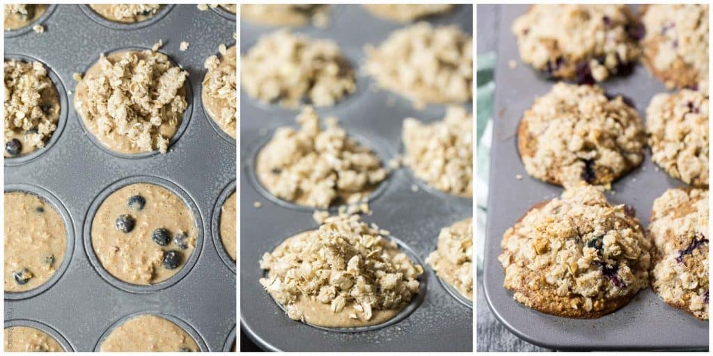 The BEST Healthy Blueberry Oatmeal Muffins with Streusel Topping - made with coconut oil so they're dairy free!