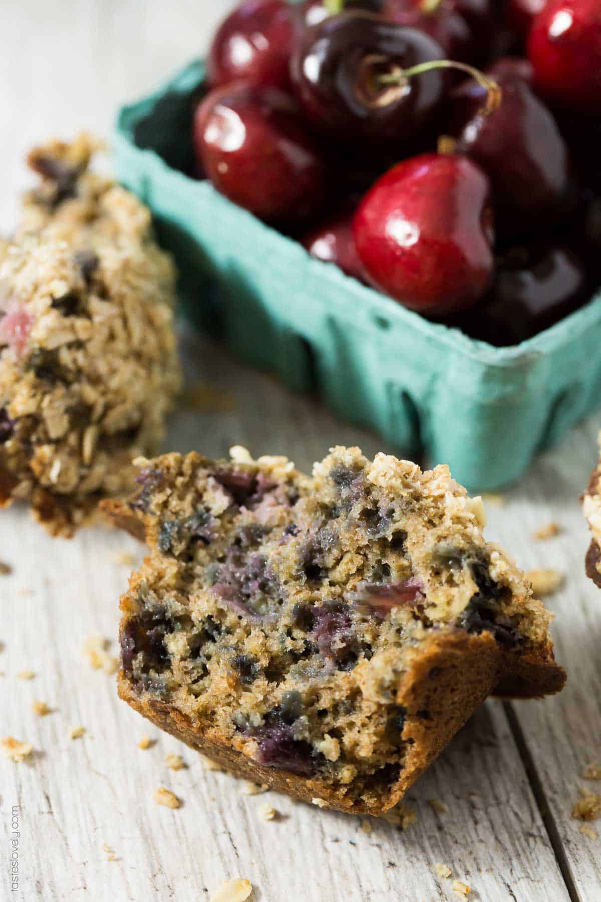 Healthy Cherry Oatmeal Muffins