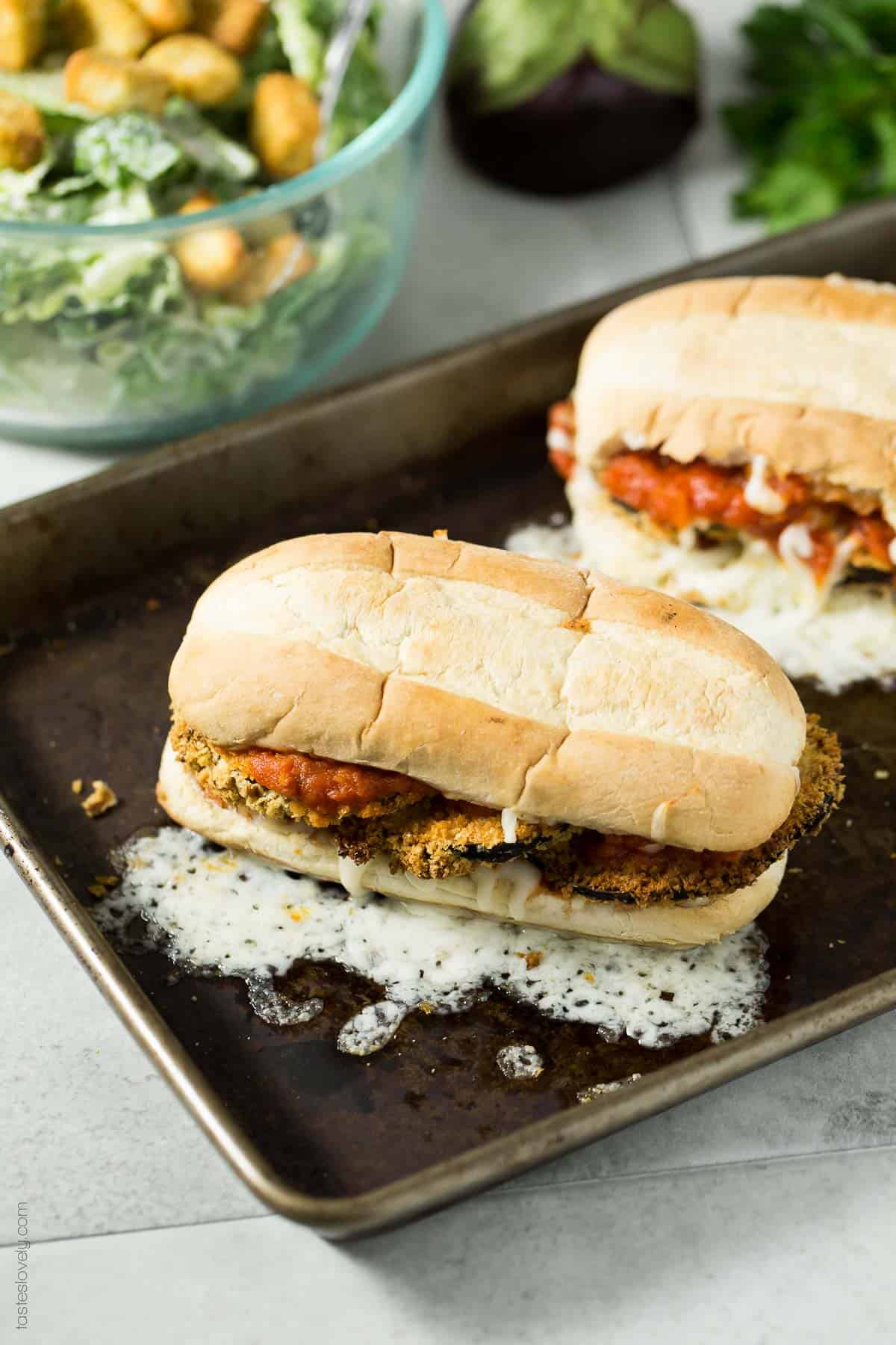 Vegan Crunchy Baked Eggplant Sandwich Melts