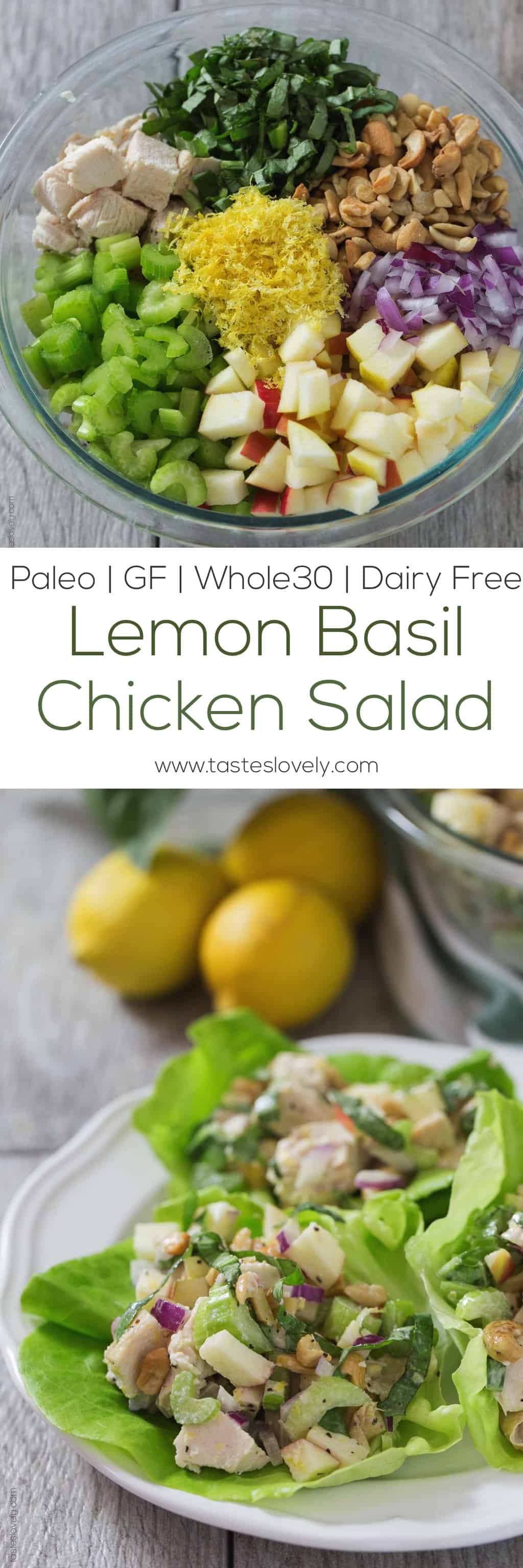 Paleo Lemon Basil Chicken Salad Lettuce Wraps - a light and healthy lunch recipe that is gluten free, whole30, paleo and dairy free!