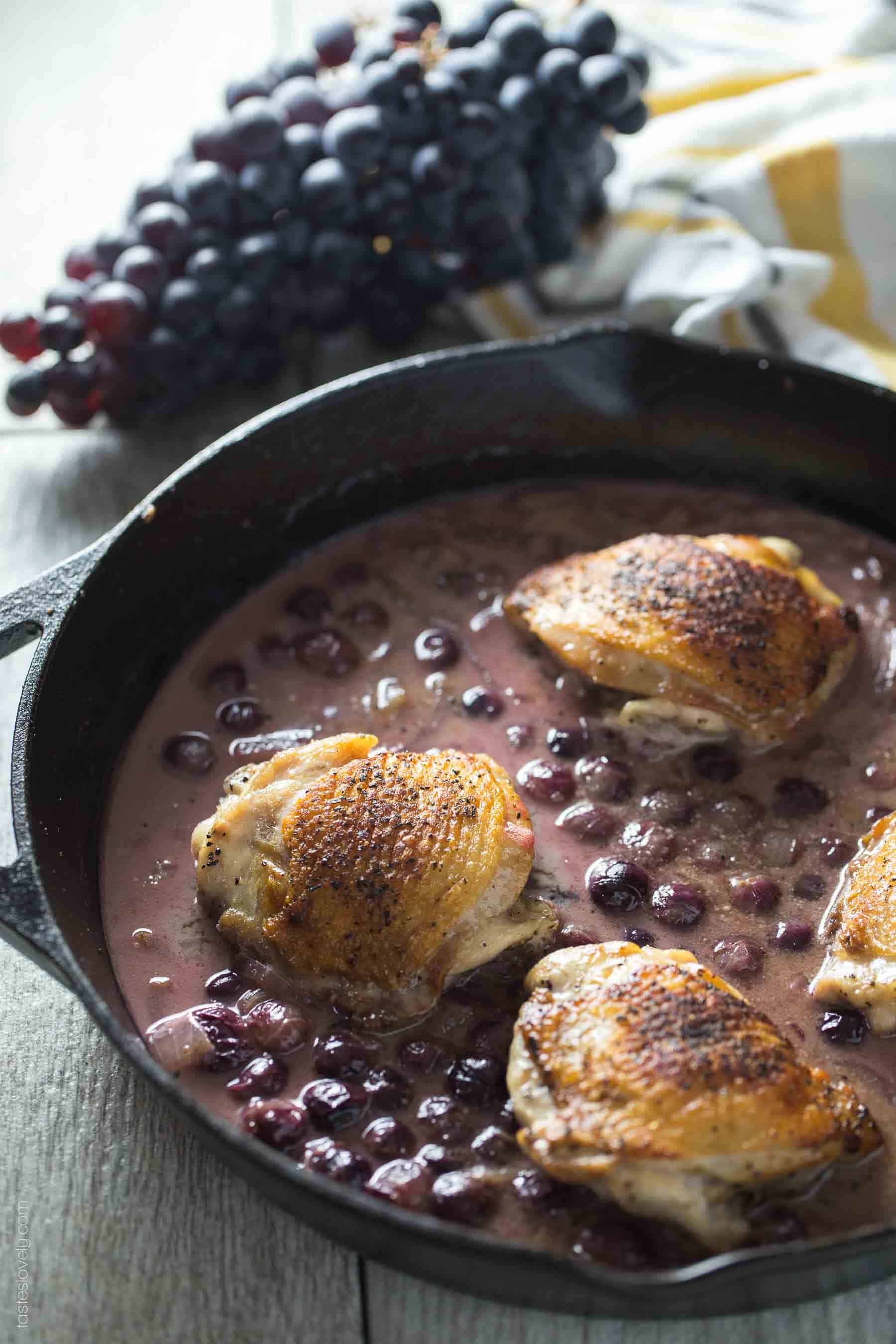 Chicken Thighs Braised in Mustard Grape Sauce - Tastes Lovely