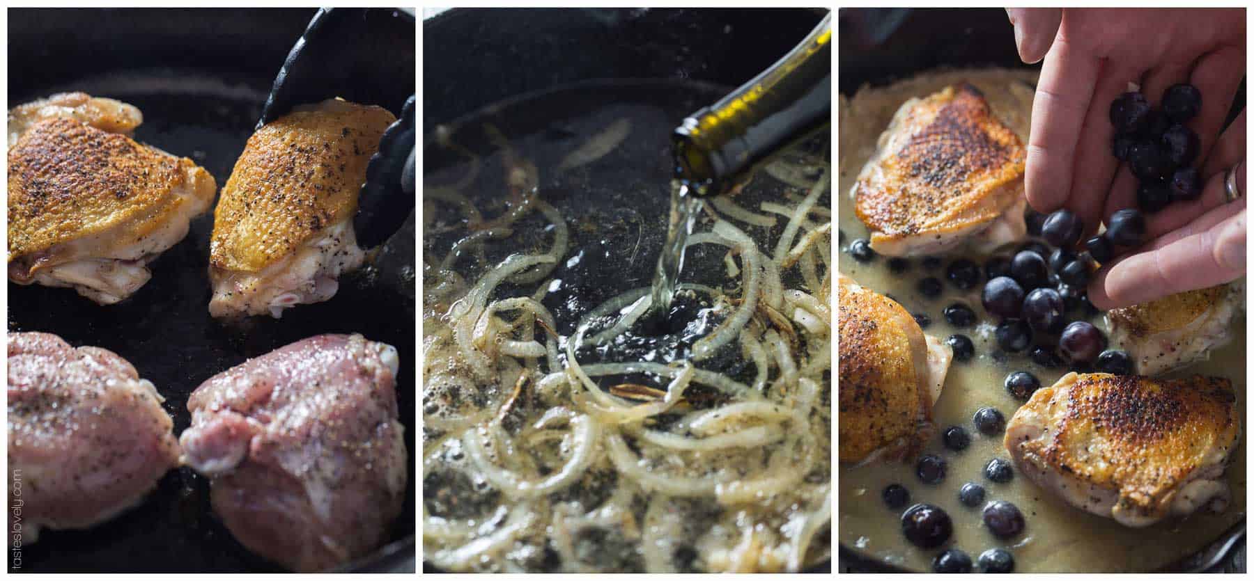 Chicken Thighs Braised in Mustard Grape Sauce - healthy fall or winter dinner (paleo, whole30, gluten free, dairy free)