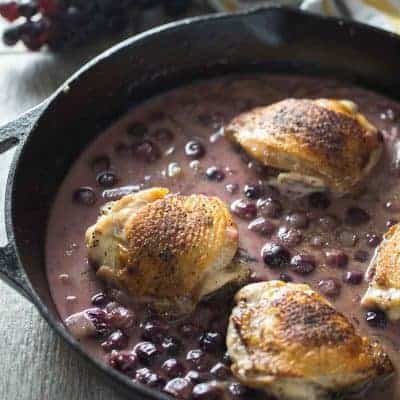 Chicken Thighs Braised in Mustard Grape Sauce