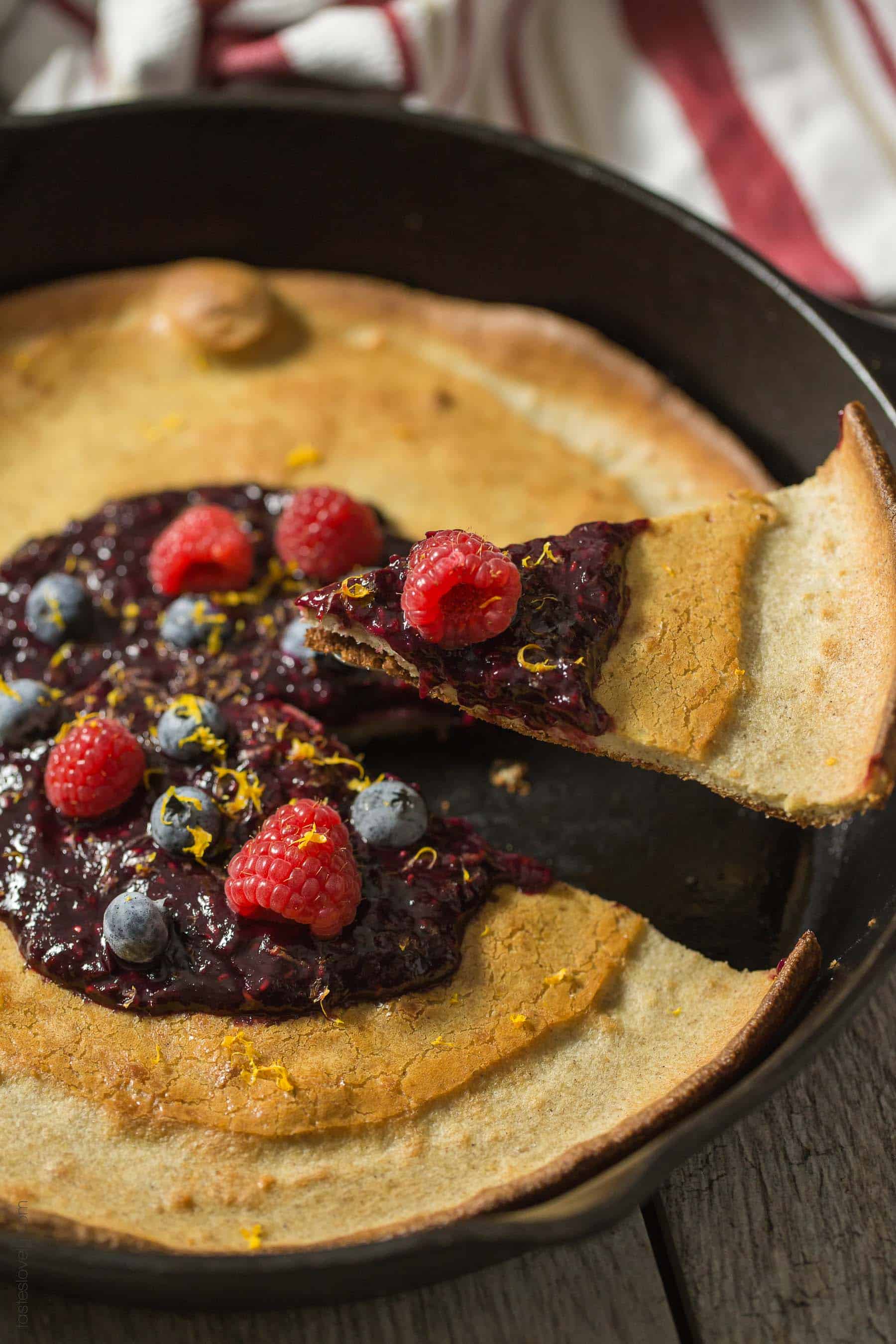 Paleo Dutch Baby with Orange Berry Compote - a healthy gluten free, paleo, dairy free, sugar free breakfast!