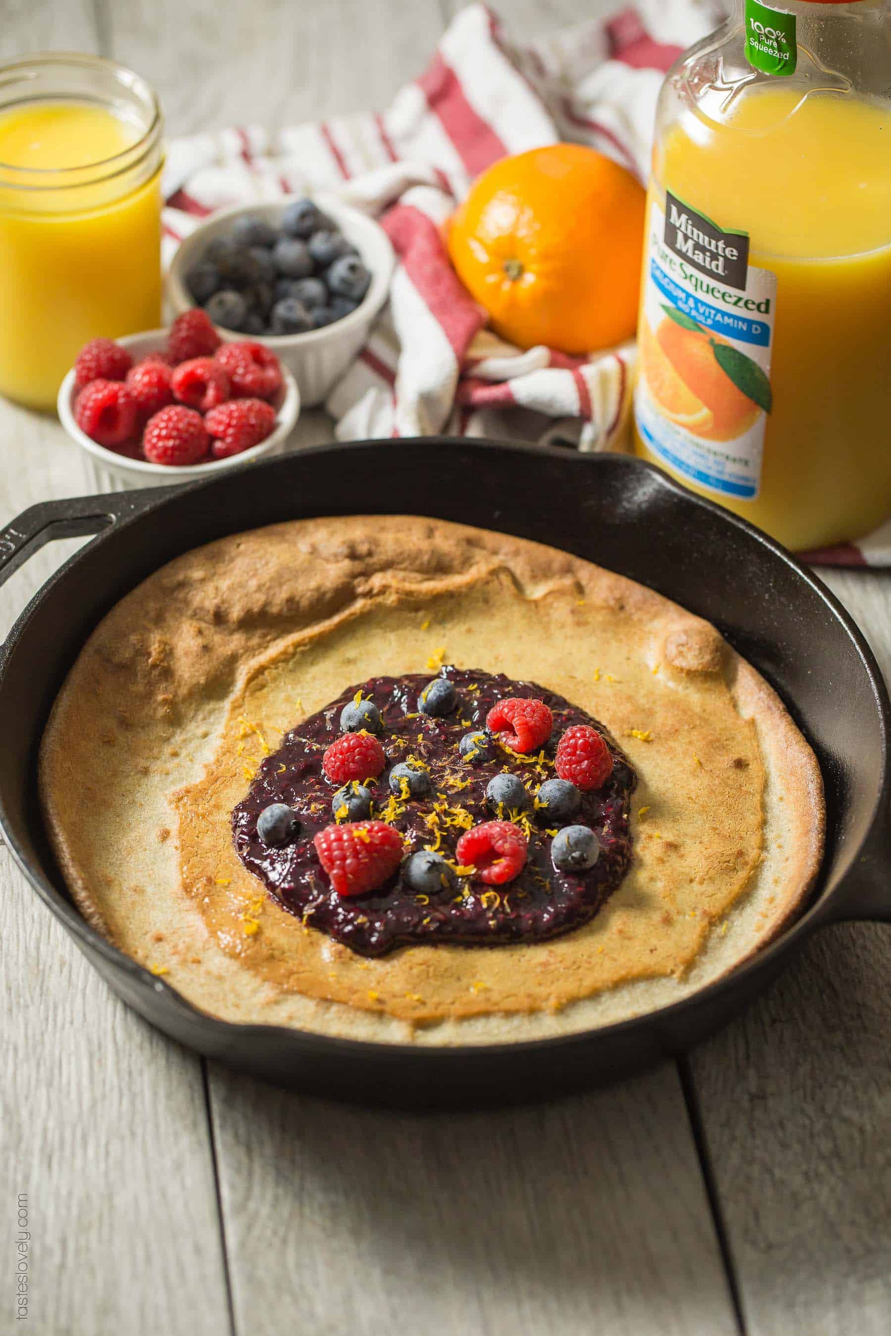 Paleo Dutch Baby with Orange Berry Compote - a healthy gluten free, paleo, dairy free, sugar free breakfast!