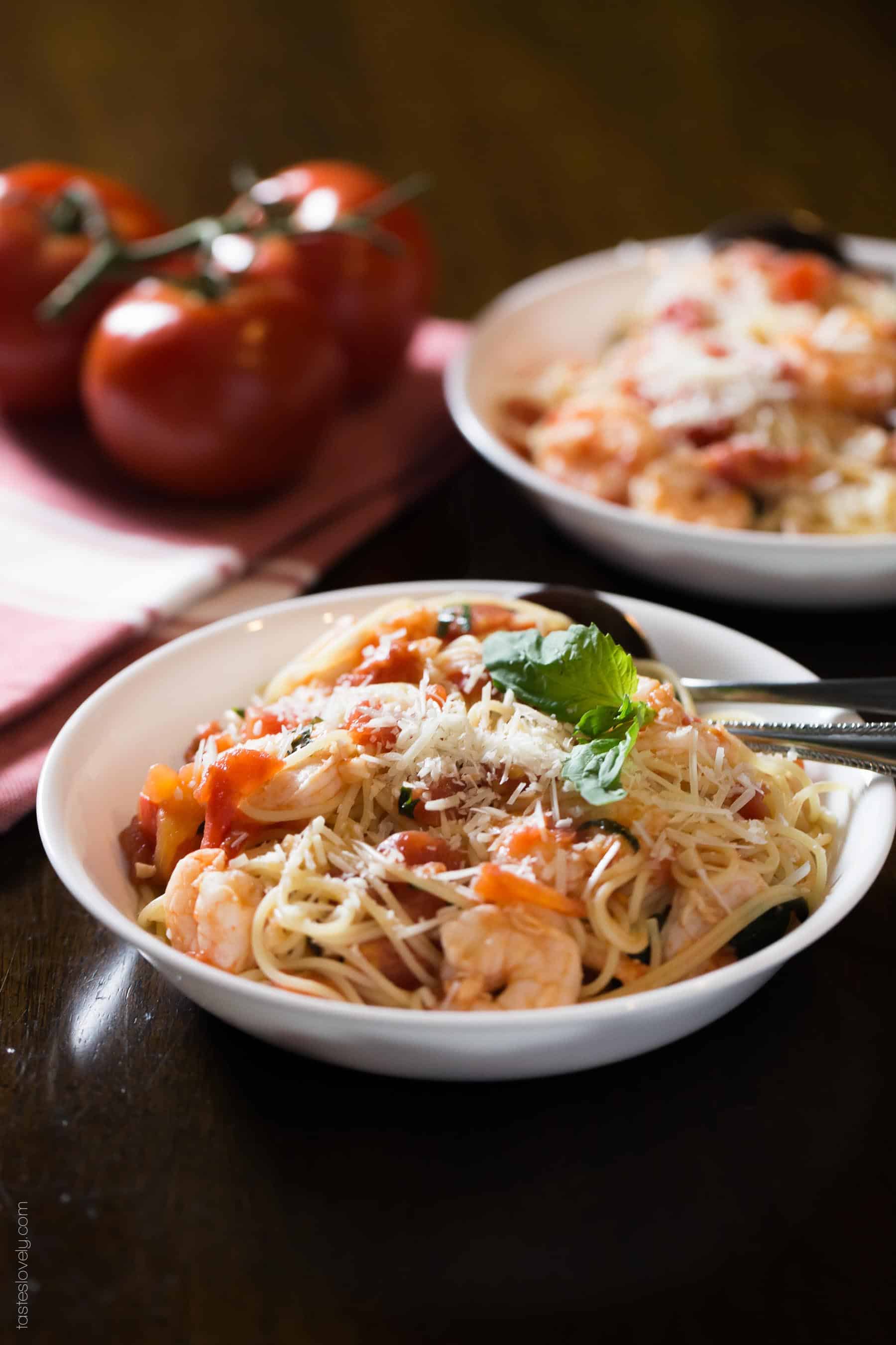 Shrimp and Basil Angel Hair Pasta - a quick and delicious 30 minute dinner recipe