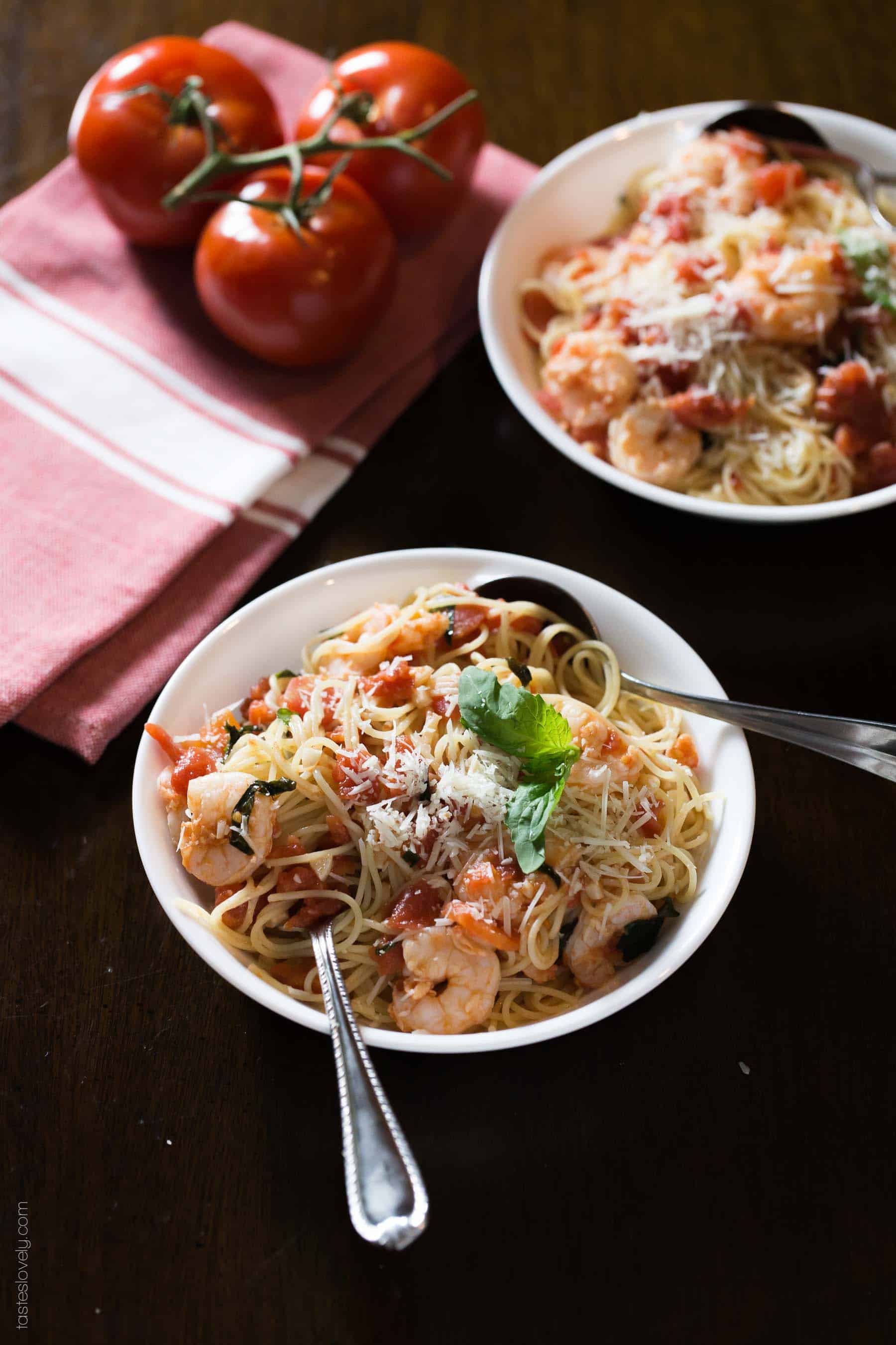 Shrimp and Basil Angel Hair Pasta - a quick and delicious 30 minute dinner recipe