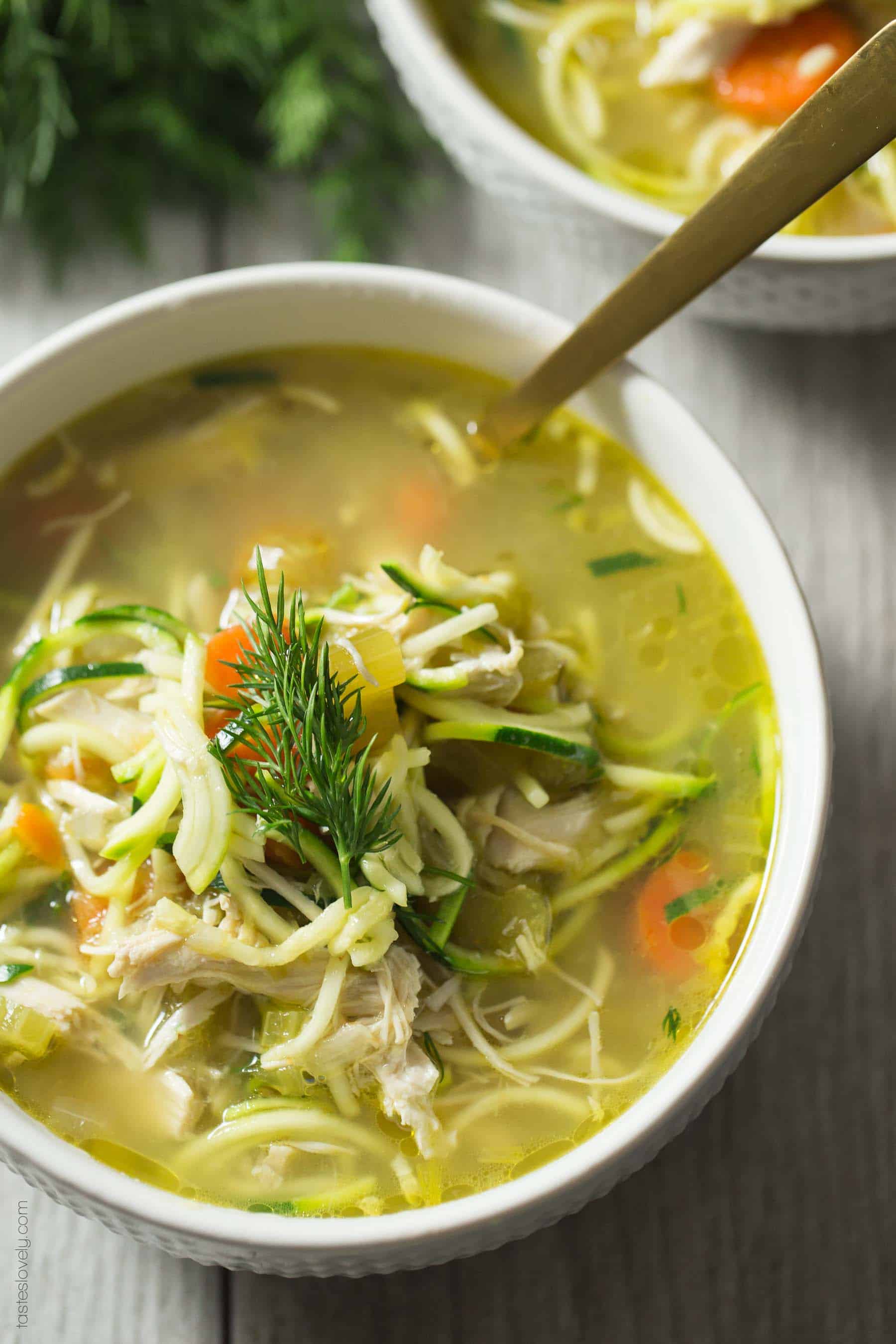 Chicken Zoodle Soup with Dill - comforting and healing recipe with the most amazing broth! (Paleo, Whole30, dairy free, gluten free, grain free, low carb)