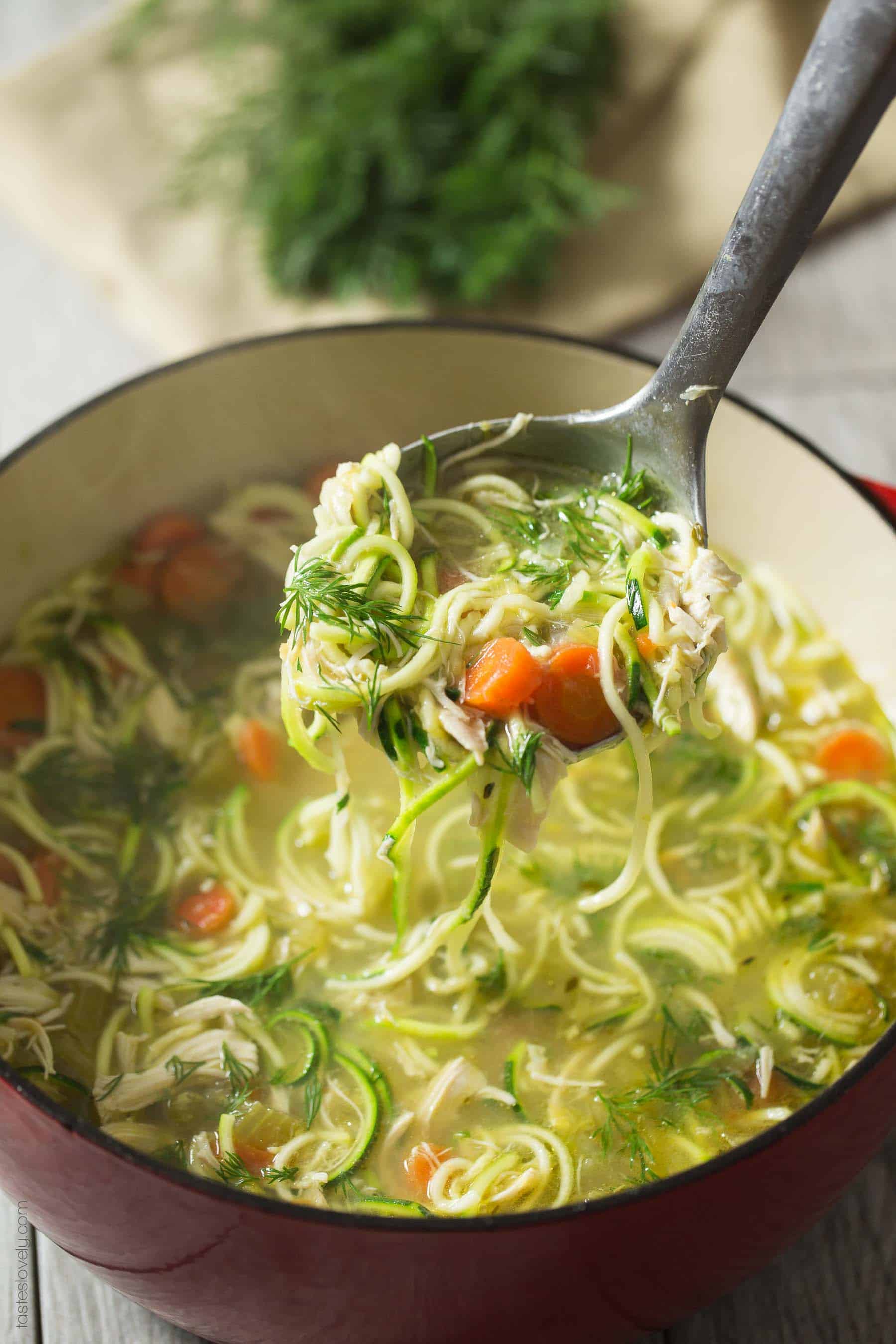 Chicken Zoodle Soup with Dill - comforting and healing recipe with the most amazing broth! (Paleo, Whole30, dairy free, gluten free, grain free, low carb)