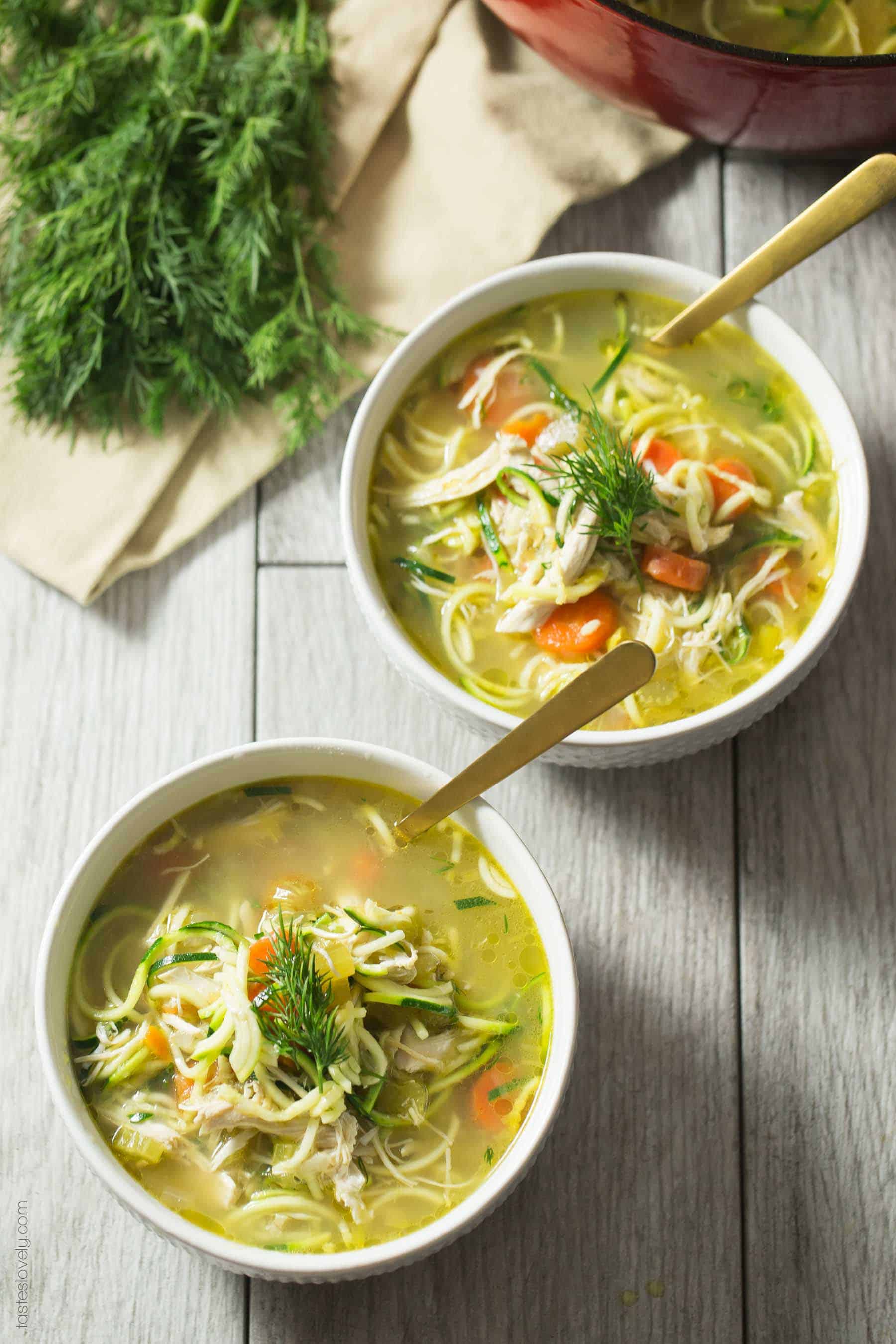 Chicken Zoodle Soup with Dill - comforting and healing recipe with the most amazing broth! (Paleo, Whole30, dairy free, gluten free, grain free, low carb)