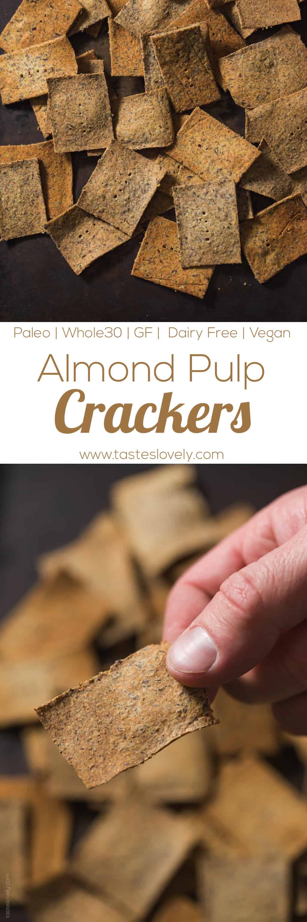 Almond Pulp Crackers made from the leftover almond pulp after making almond milk. (Paleo, Whole30, gluten free, grain free, dairy free, vegan, low carb)