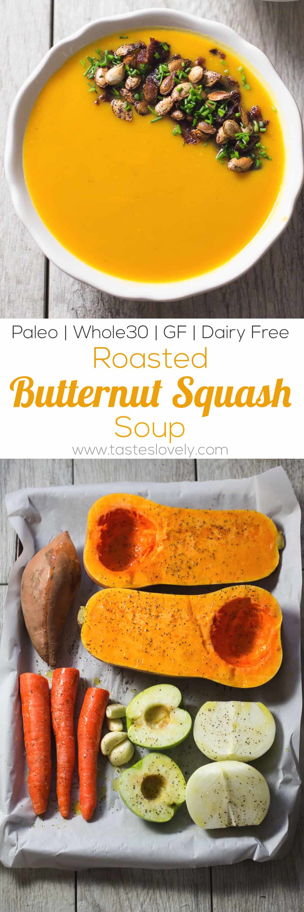 Paleo Roasted Butternut Squash Soup - the oven and your blender does all the work for you! Dairy free, gluten free, Whole30