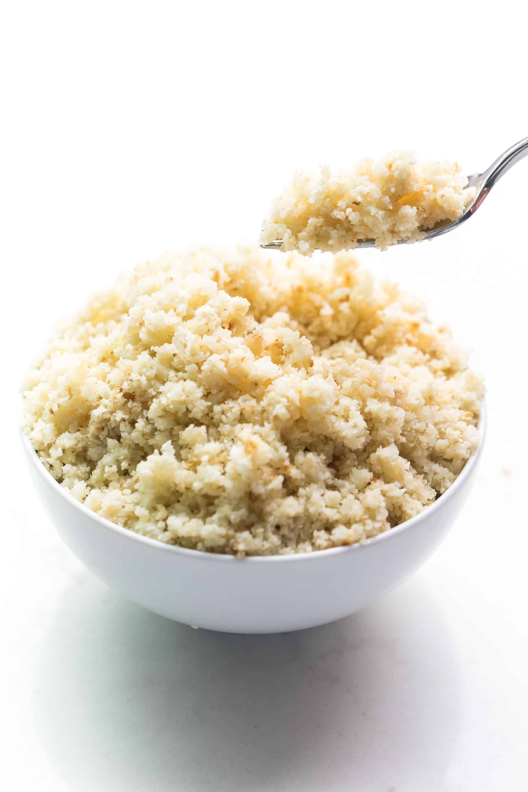 cauliflower rice in a white bowl