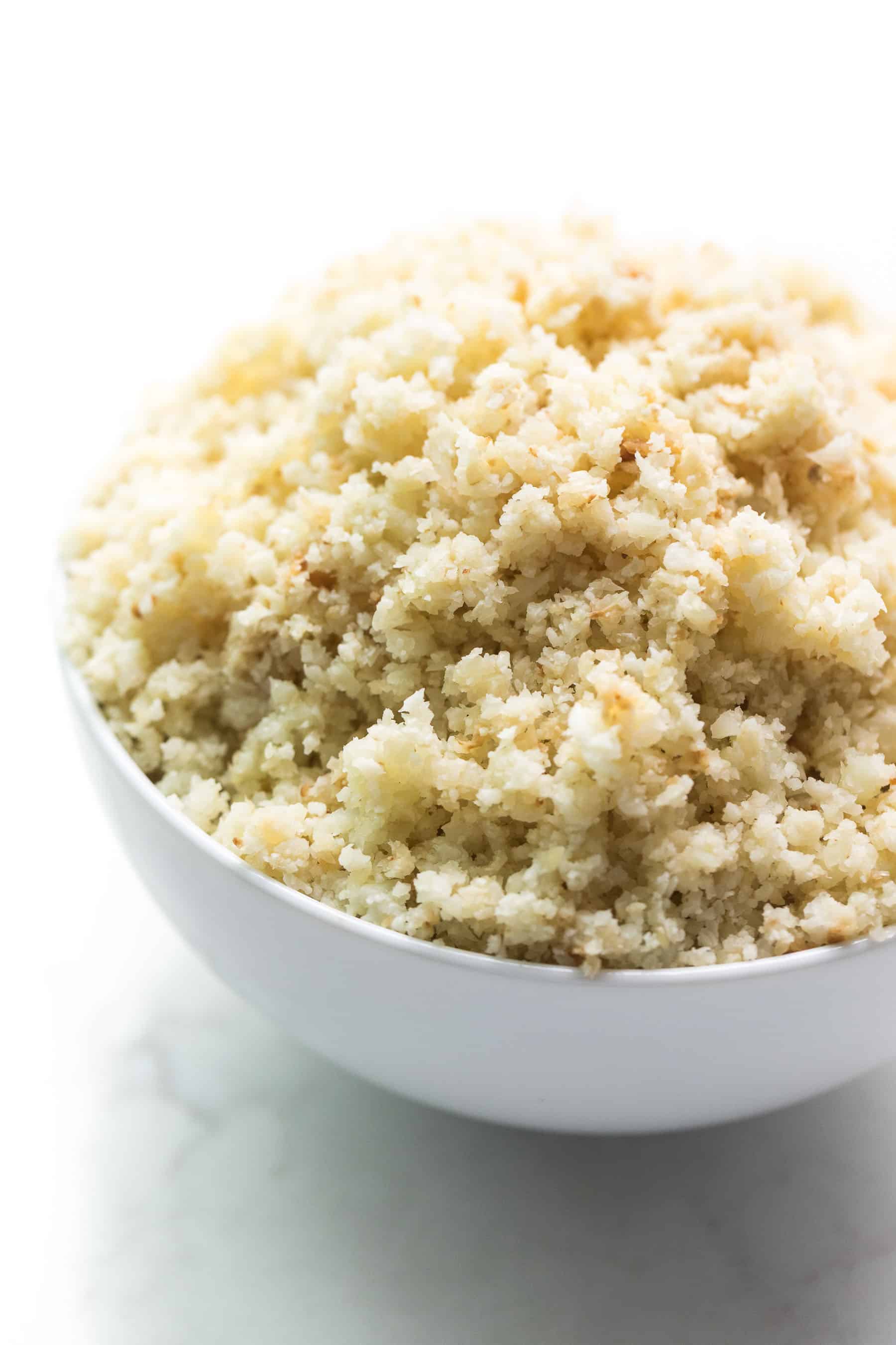 cauliflower rice in a white bowl