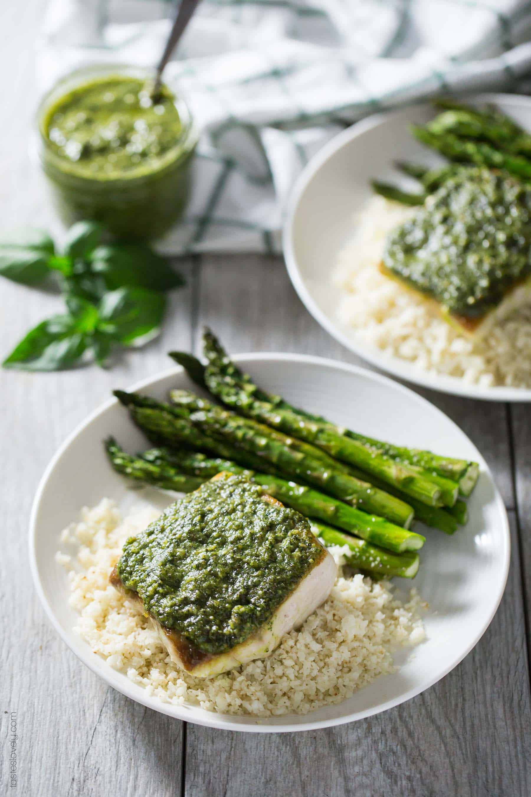 Pesto Mahi Mahi - a simple and fresh fish dinner recipe that is paleo, gluten free, Whole30 and dairy free!