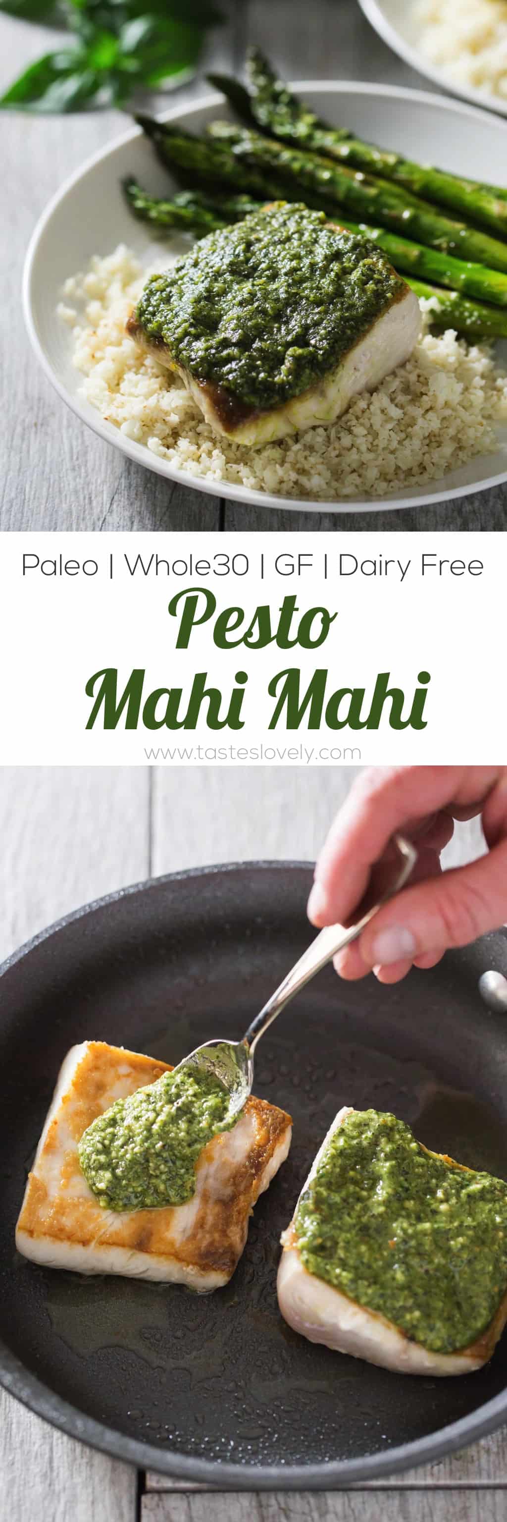 Pesto Mahi Mahi - a simple and fresh fish dinner recipe that is paleo, gluten free, Whole30 and dairy free!
