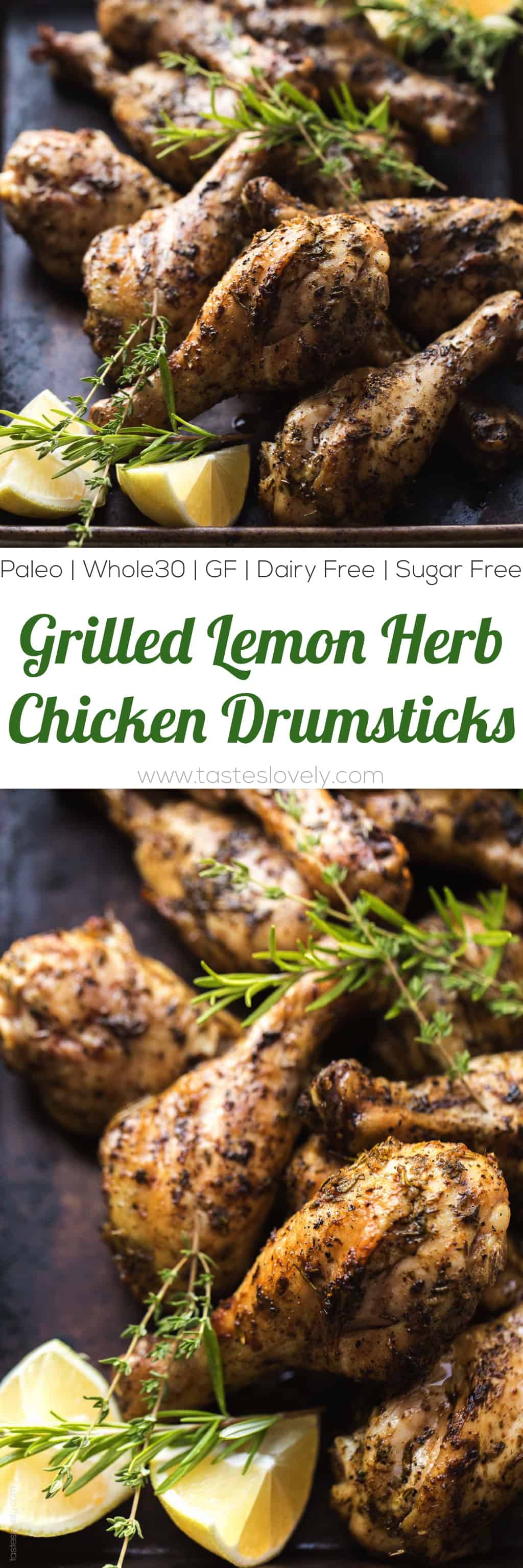 Paleo & Whole30 Lemon Herb Grilled Chicken Drumsticks - a simple and healthy dinner recipe! (gluten free, dairy free, sugar free, grain free, clean eating, low carb)