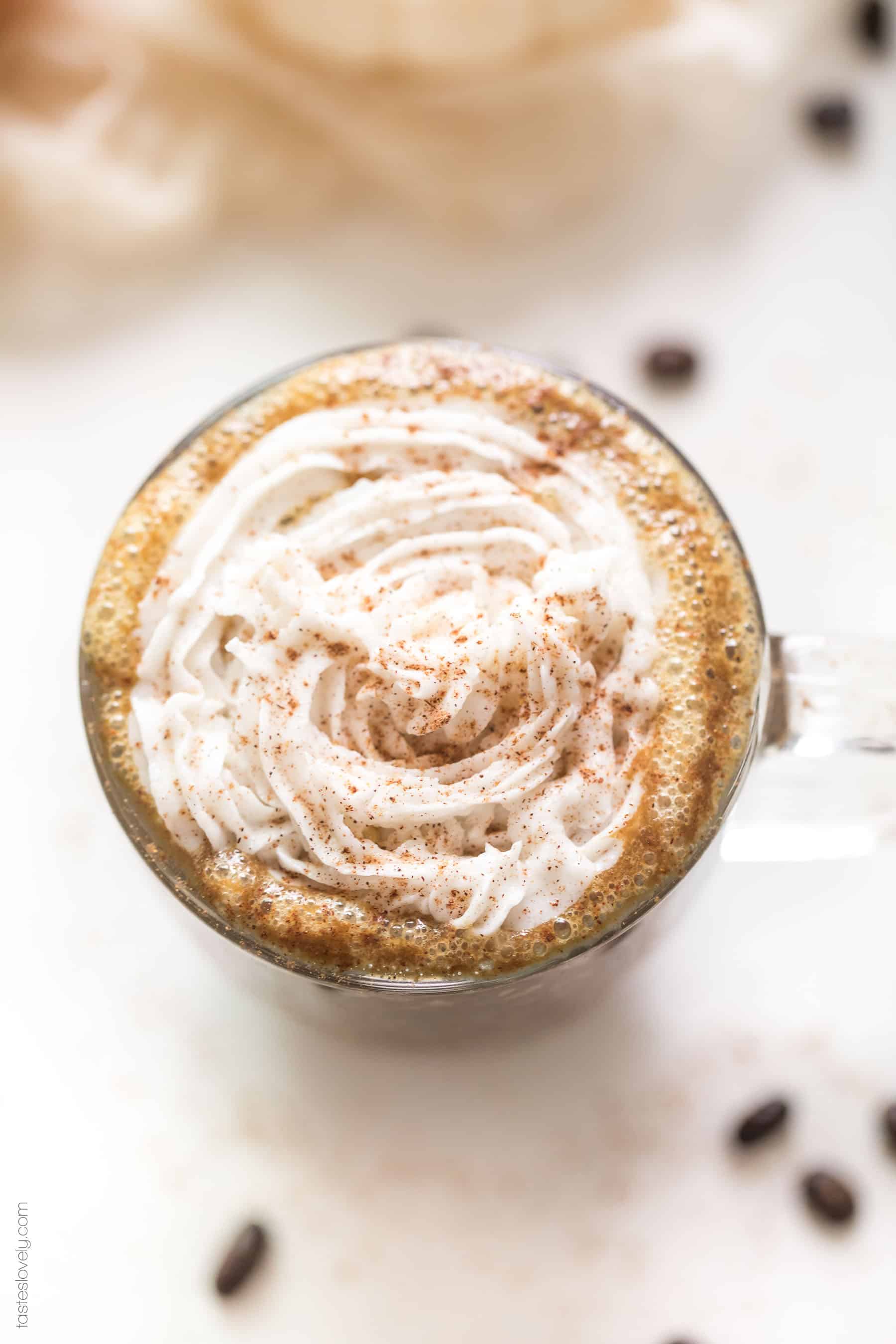 Paleo & Whole30 Pumpkin Spice Latte - sweetened naturally with dates and flavored with real pumpkin puree. Made in a blender, no fancy coffee machines needed! Paleo, Whole30, dairy free, sugar free, gluten free, vegan, clean eating.