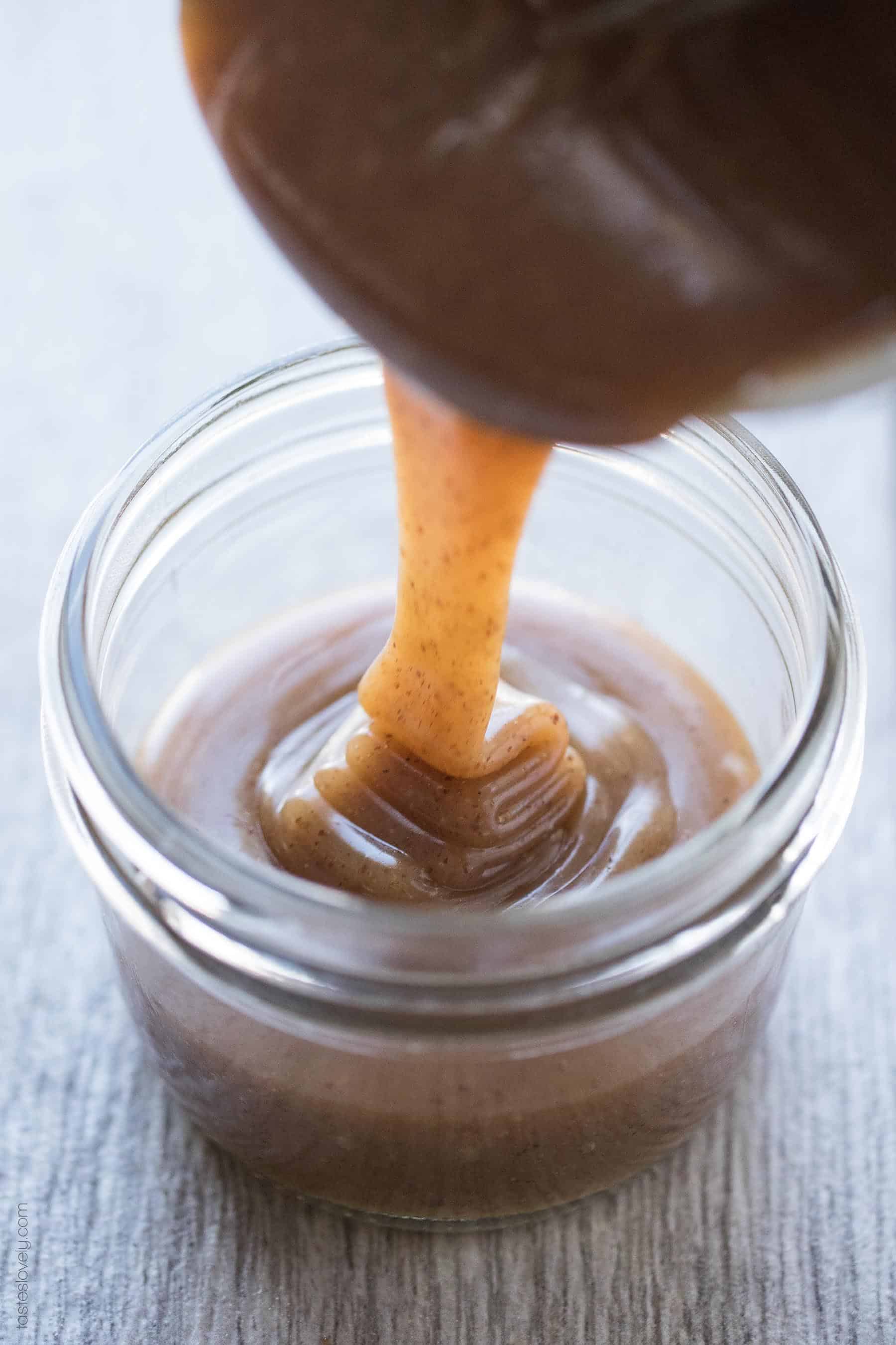 Paleo Salted Caramel Sauce - a 3 minute microwave caramel sauce that is paleo, dairy free, refined sugar free, gluten free and vegan!