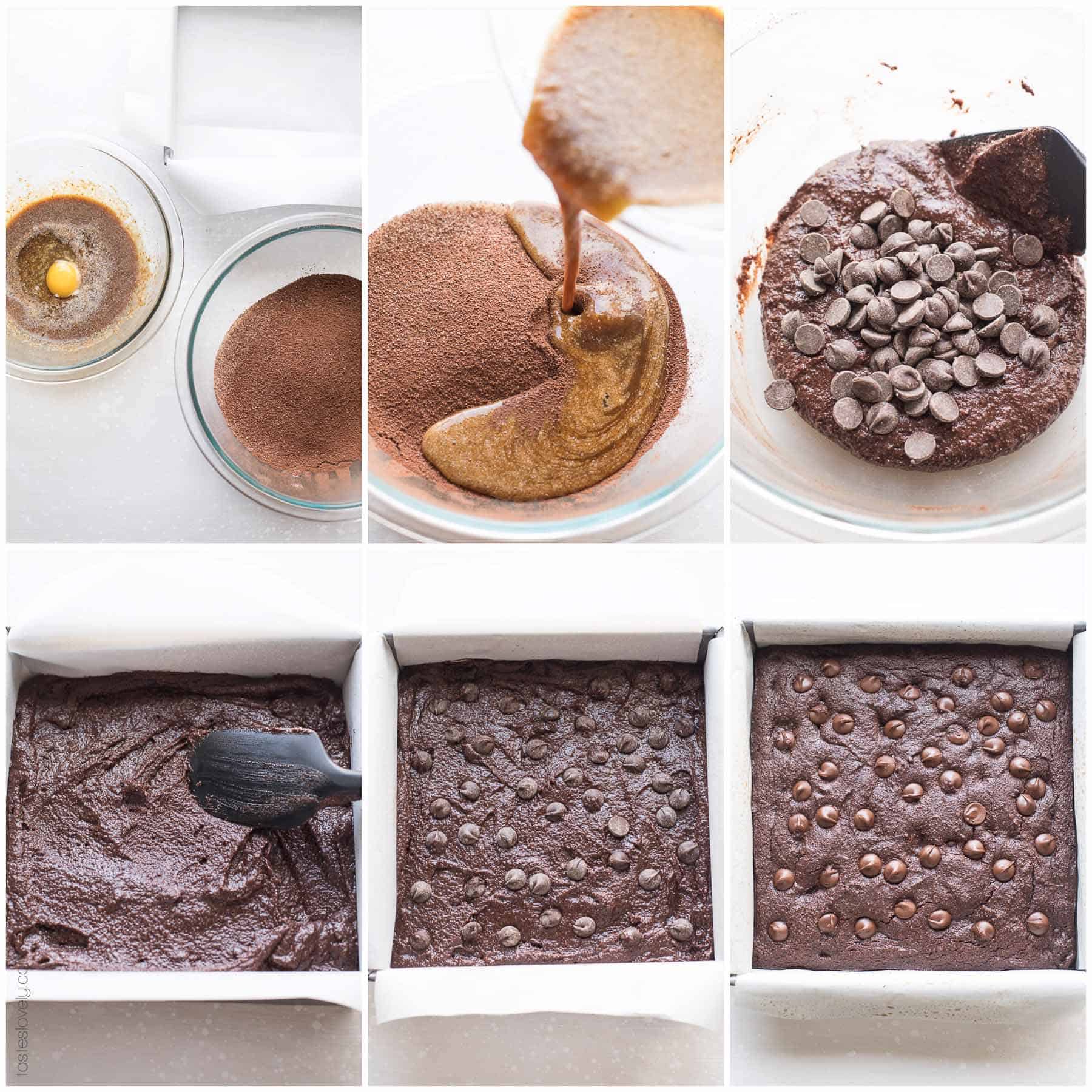 pictures of the steps to make this keto brownie recipe in six quadrants