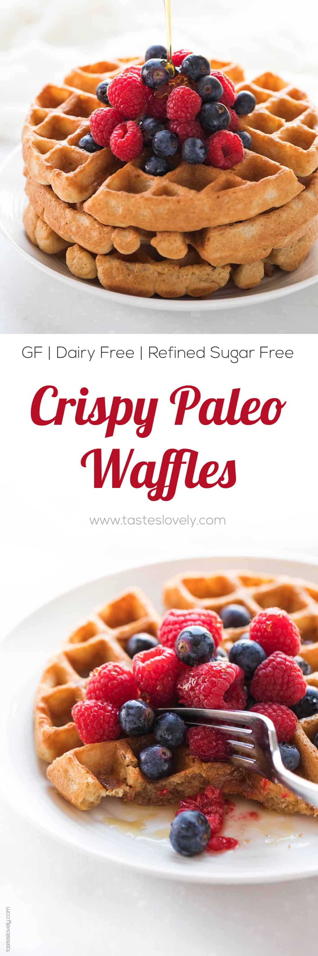 Crispy Paleo Waffles - the most delicious and crispy waffle recipe ever! You'd never guess these were paleo, gluten free, dairy free and refined sugar free!